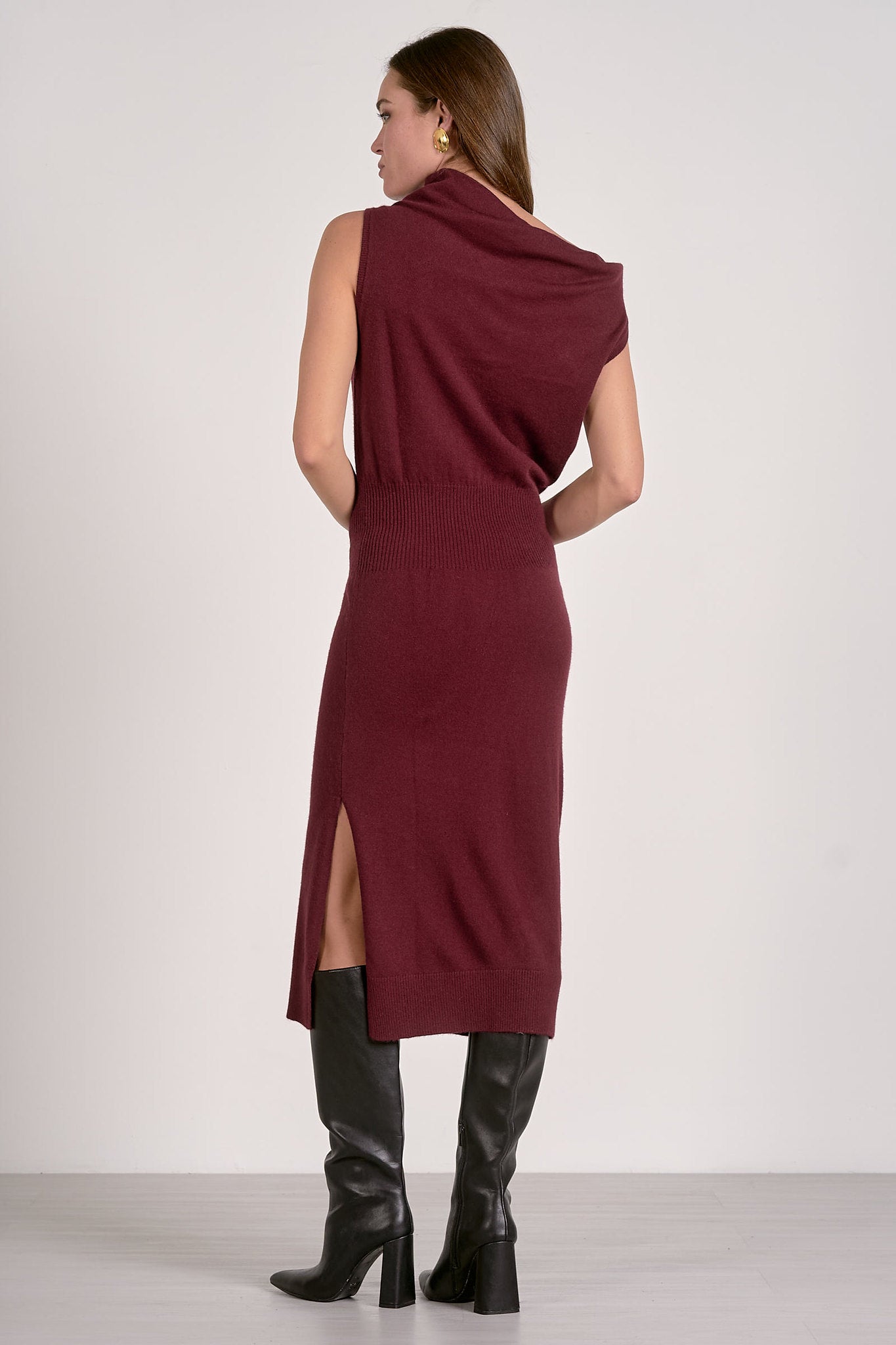 Plum Off One Shoulder Midi Dress