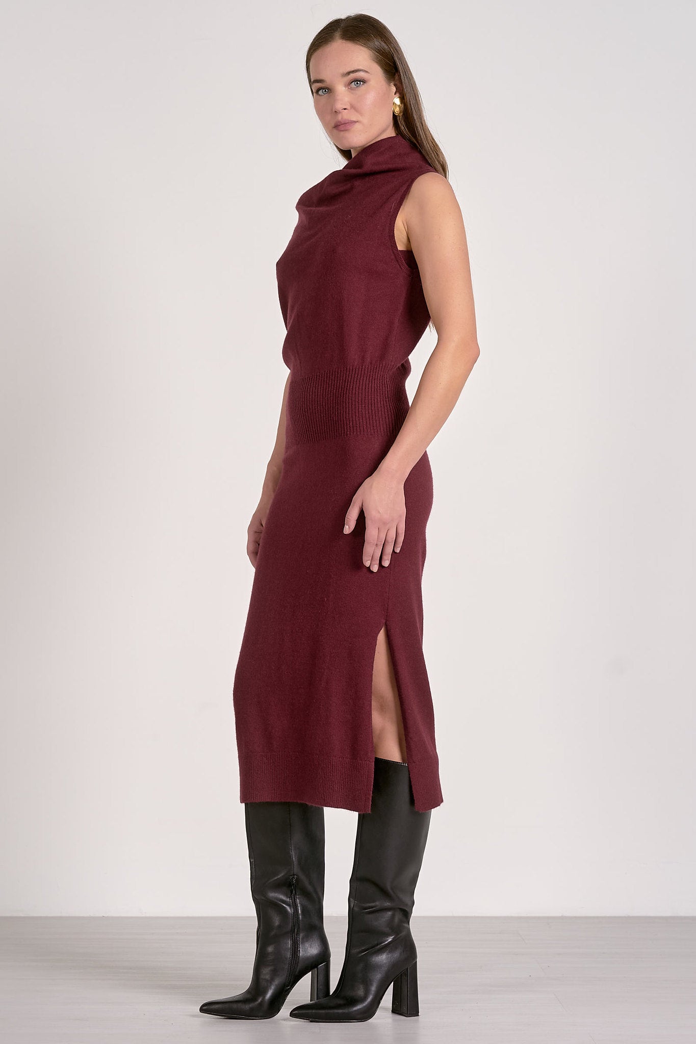 Plum Off One Shoulder Midi Dress