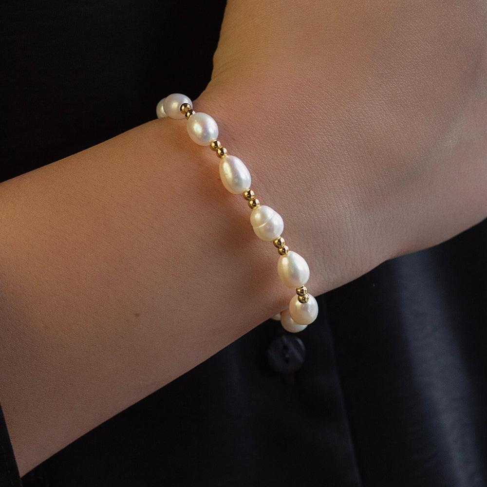 Gilded Gold Beaded Pearl Bracelet