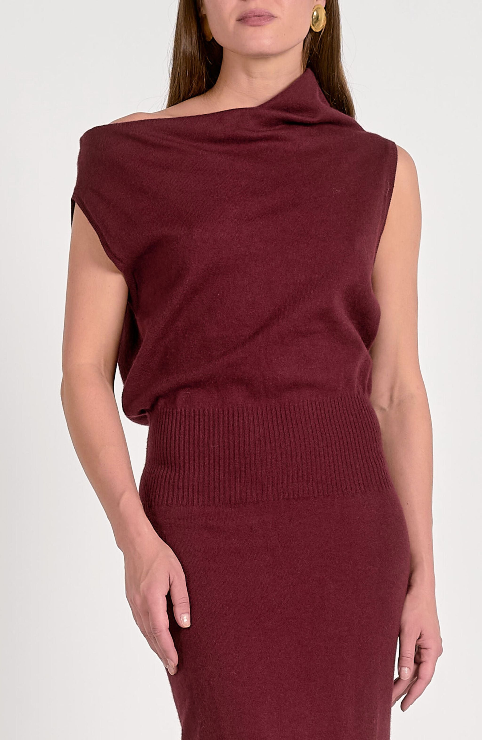 Plum Off One Shoulder Midi Dress (Pre-Order)