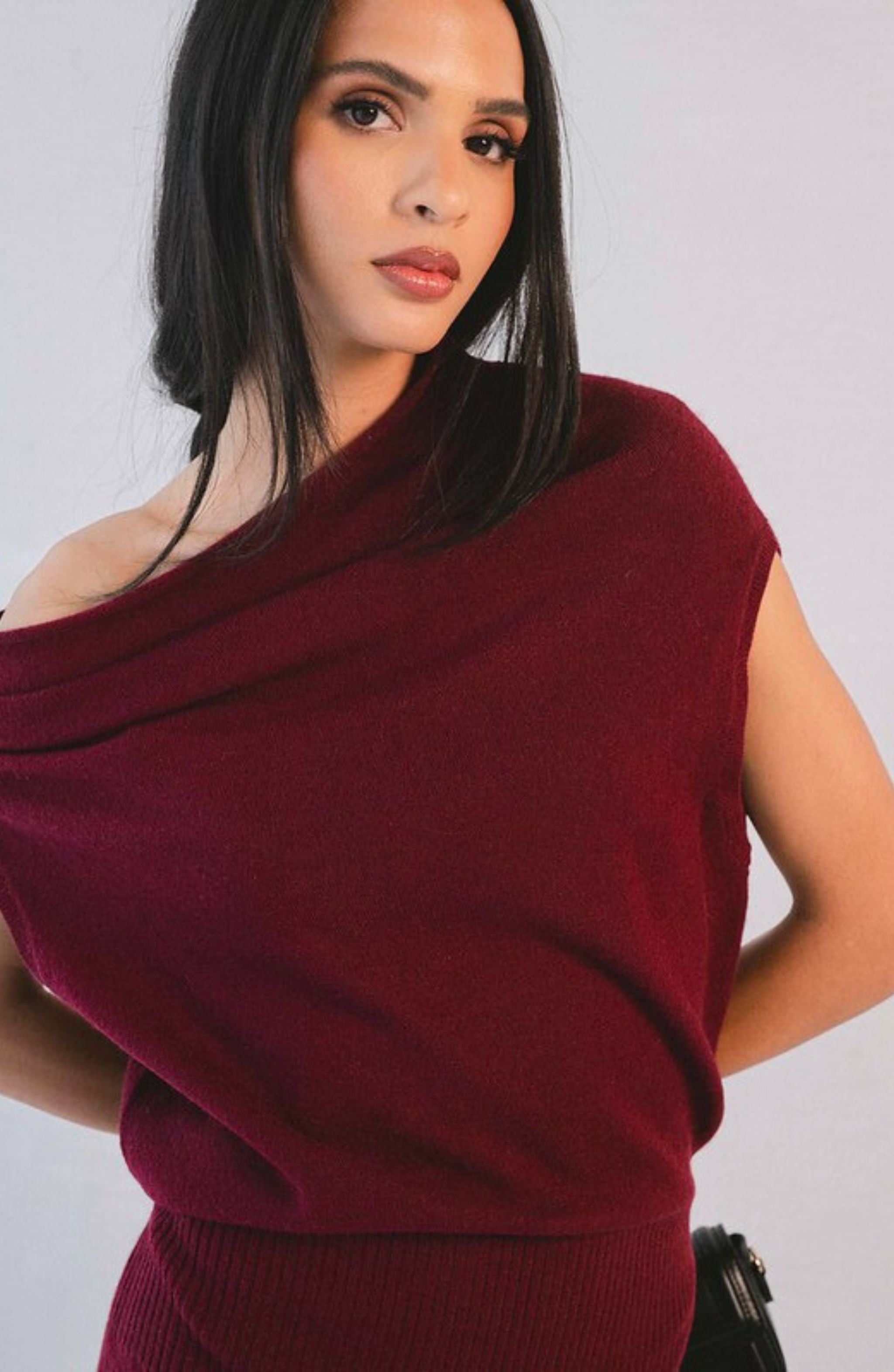 Plum Off One Shoulder Midi Dress