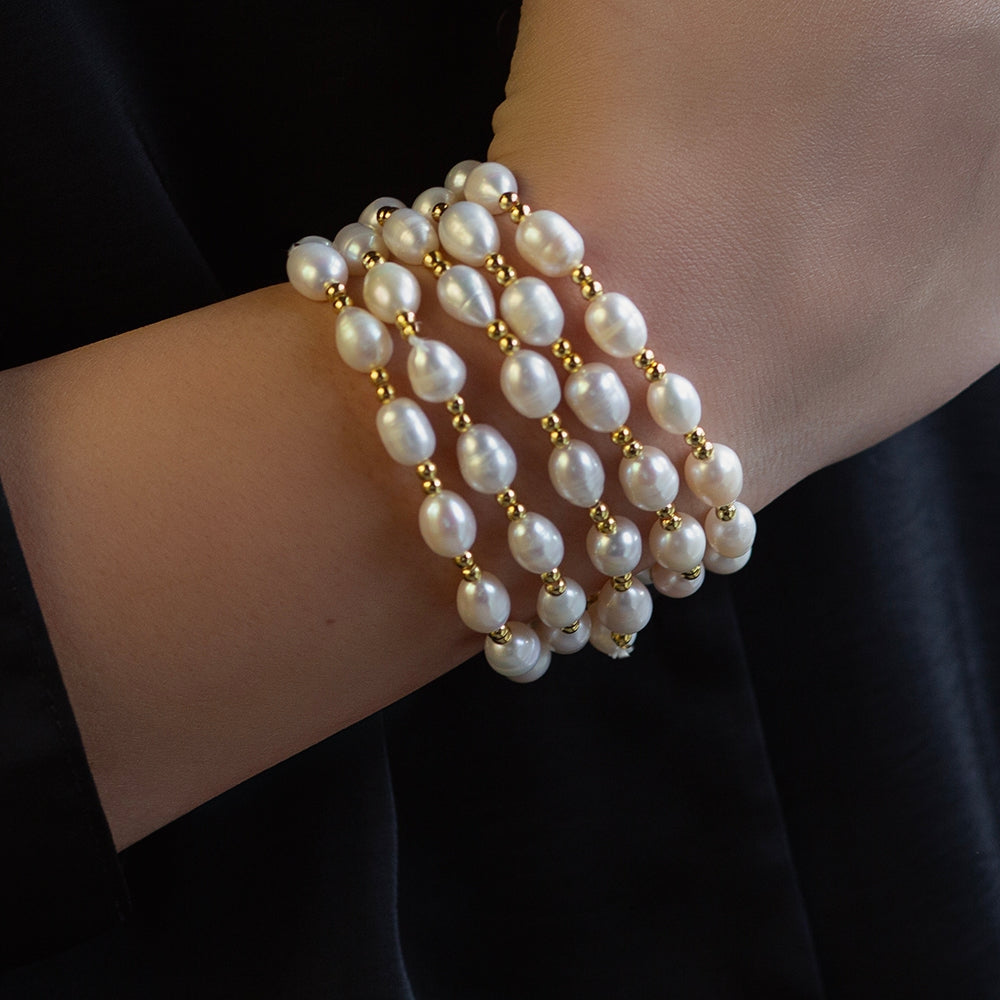 Gilded Gold Beaded Pearl Bracelet