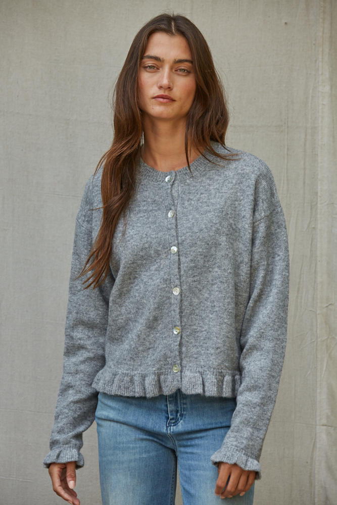Heathered Ruffle Sweater Pre- Order ( Avail. Early Aug)