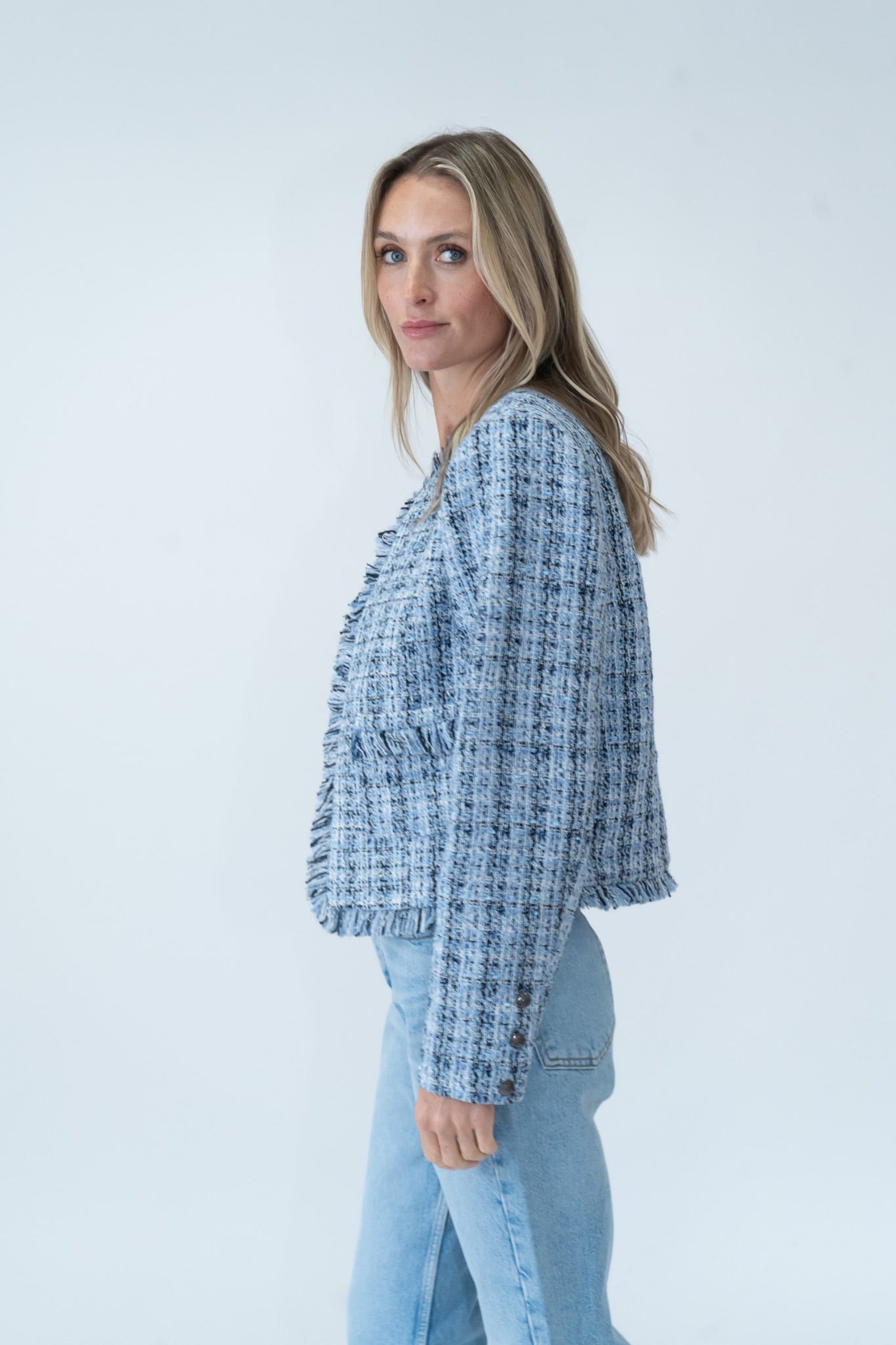 Tweed Blue Blazer with Raw Edge Detail  (40% OFF!)