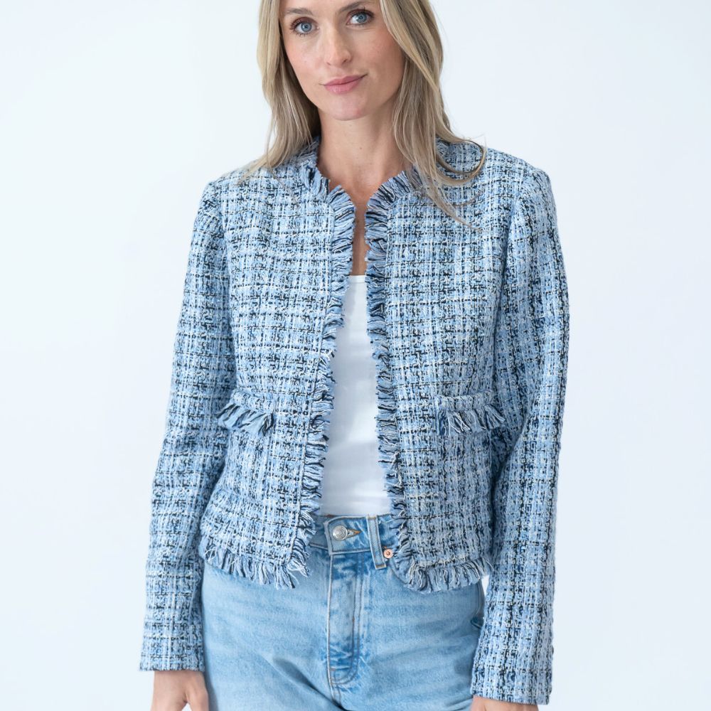 Tweed Blue Blazer with Raw Edge Detail  (30% OFF!)