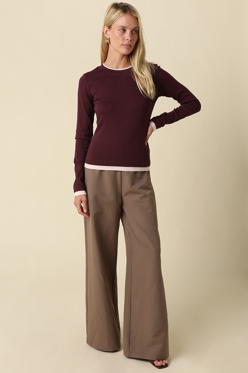 Mary Contrast Trim Long Sleeve Top