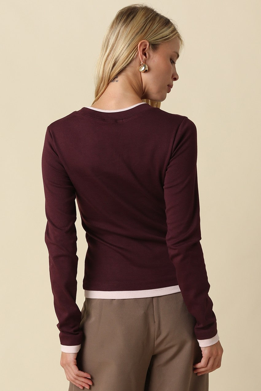 Mary Contrast Trim Long Sleeve Top