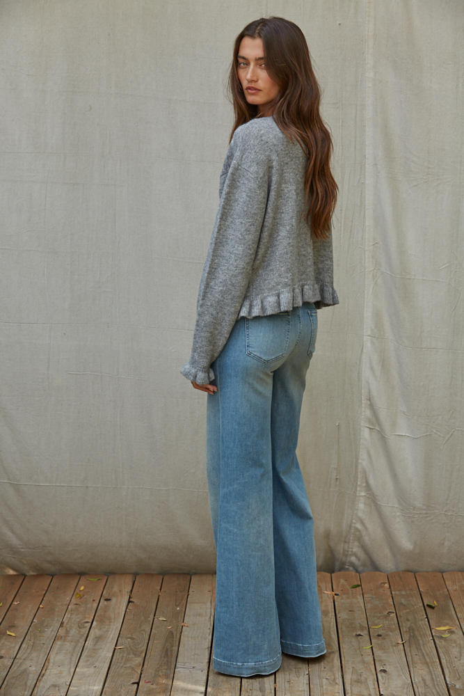 Heathered Ruffle Sweater Pre- Order ( Avail. Early Aug)