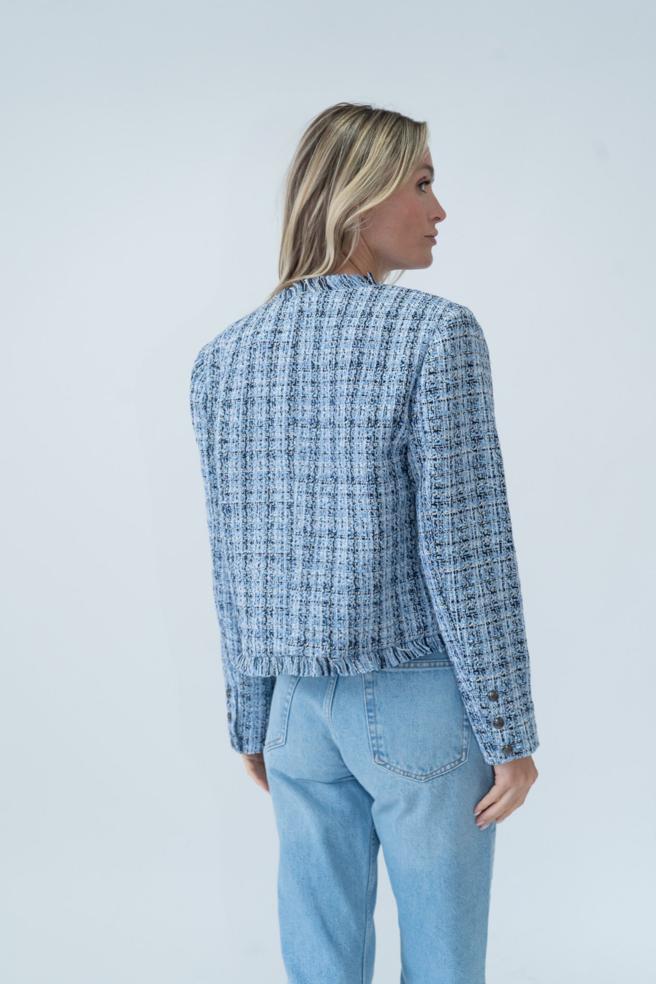 Tweed Blue Blazer with Raw Edge Detail  (30% OFF!)